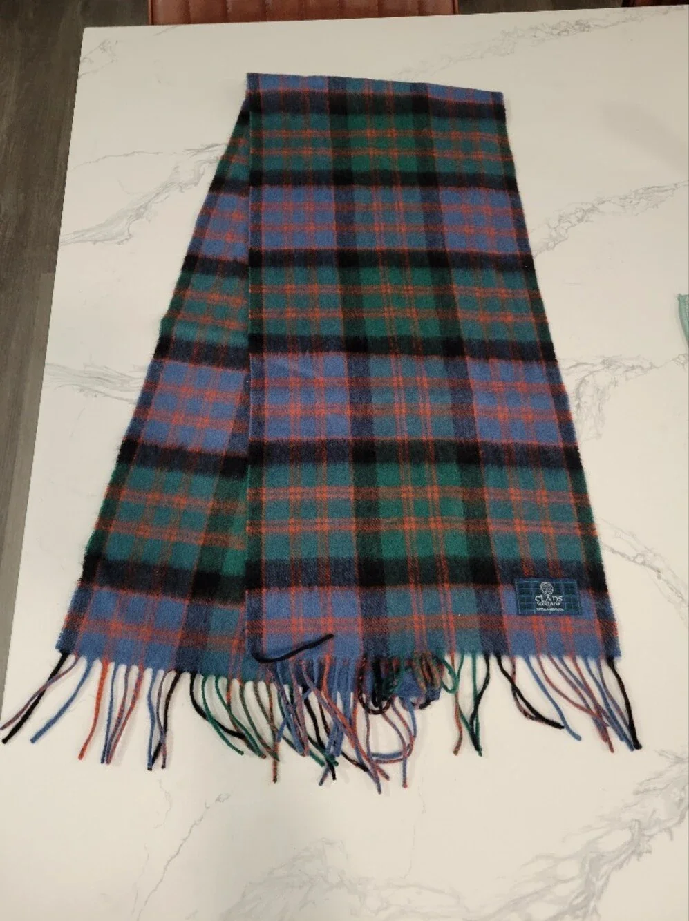 Clans of Scotland Blue & Green Tartan Plaid Lambswool Fringed Scarf Wrap